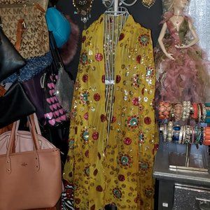 Chic Ornate Embroidered Beaded Sequin Indian Scarf